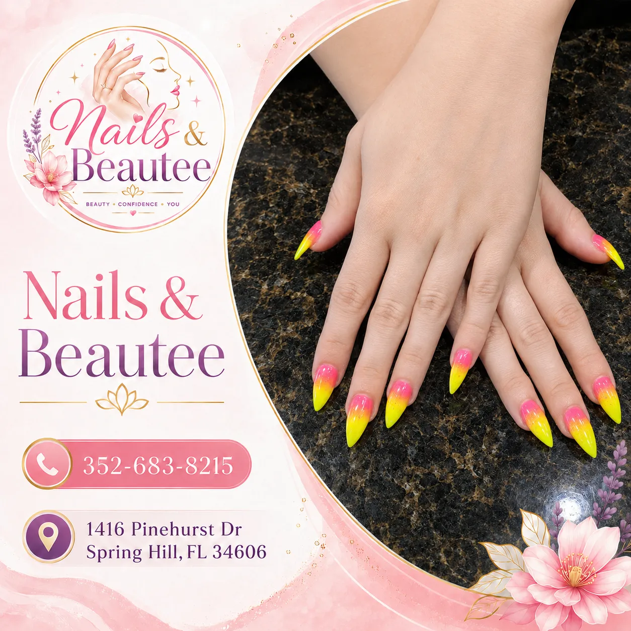 Floral nail art with pearl accents inspiration